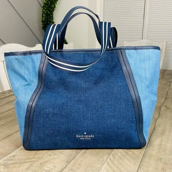 New Kate Spade Rosie Tote Bag Colorblock Denim In Blue Multi - Picture 7 of 13